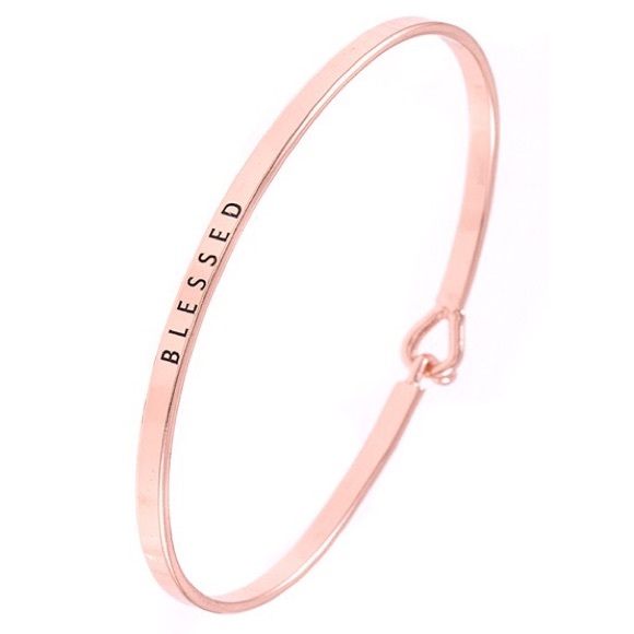 Rose Gold Blessed Etch Inspirational Metal Bangle - Picture 2 of 2